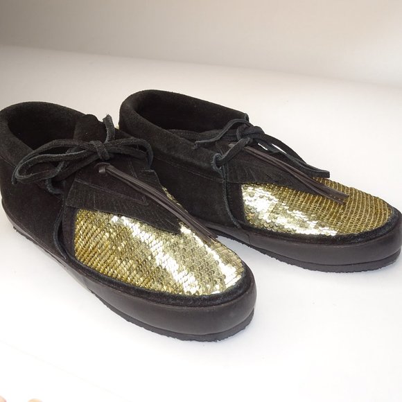 Figue  Lace Up Booties Sequin Moccasins Suede sz 5 - Picture 8 of 11